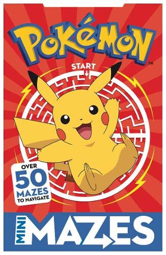 Pokémon maze book cover featuring Pikachu with a red and white maze background.