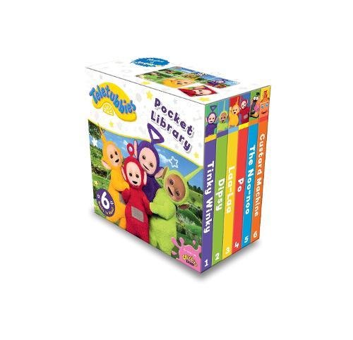 Teletubbies Pocket Library boxed set with six small books inside.