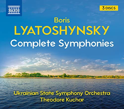 CD cover for Lyatoshynsky’s Complete Symphonies with a landscape background.