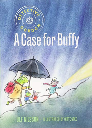 Book cover: detective, lizard, and mice walking toward a light beam.