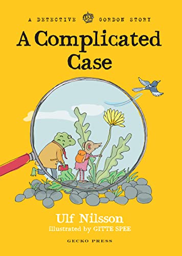 Book cover: detective animals with a magnifying glass examining a flower.