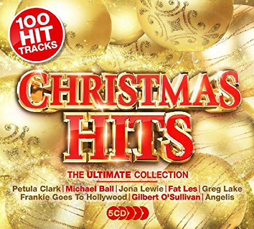 CD cover for "Ultimate Christmas Hits" with gold ornaments and red text.