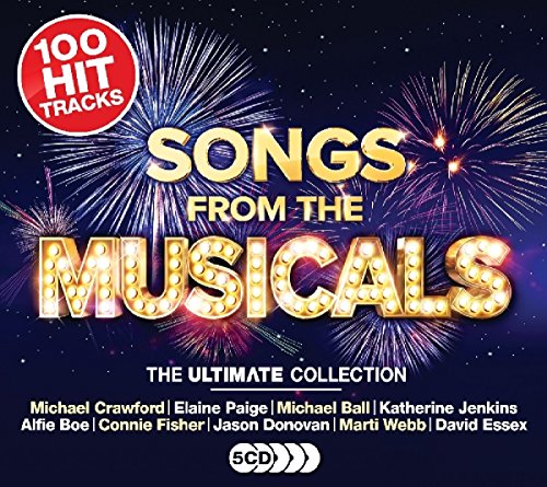 CD cover for “Songs From The Musicals” with fireworks and marquee lights.
