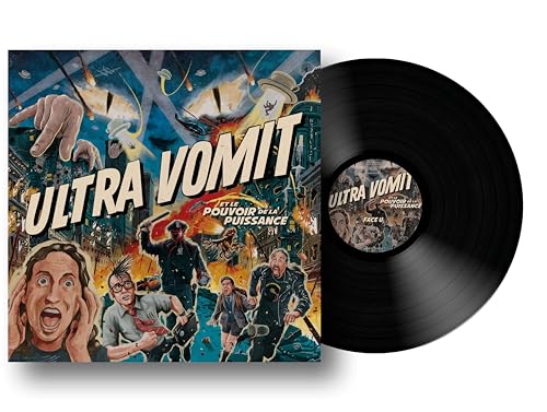 Vinyl record with cover art depicting chaotic city scenes and figures.