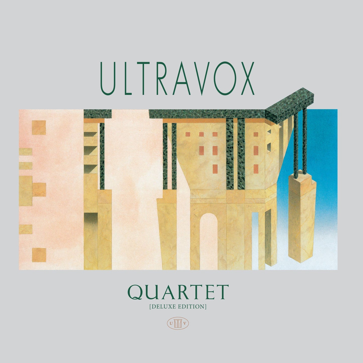 Ultravox Quartet album cover featuring stylized architectural shapes on a light grey background.
