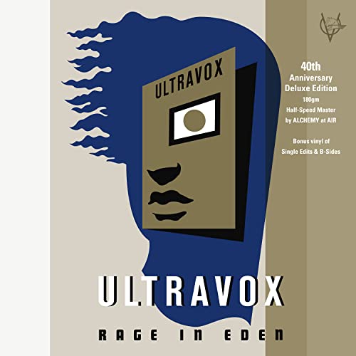 Ultravox “Rage In Eden” vinyl album cover, blue and gold abstract face.