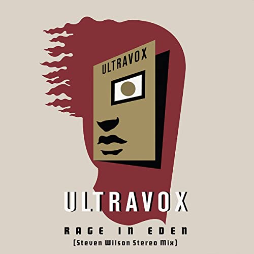 Ultravox “Rage In Eden” vinyl album cover with abstract red and gold design.