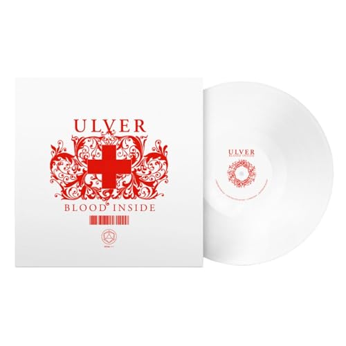 White vinyl record of Ulver’s “Blood Inside” with red cross design.