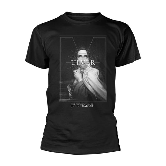 Black t-shirt with a framed, grayscale portrait of a woman.