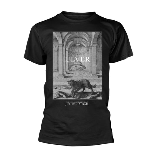 Black t-shirt with a graphic of a panther and architectural scene.