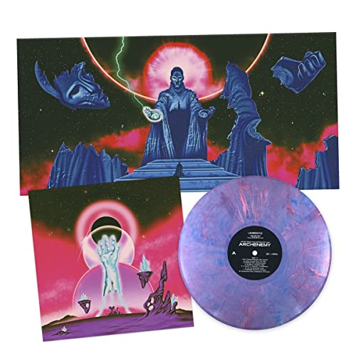 Vinyl record and album cover featuring a dark, cosmic, sci-fi illustration.