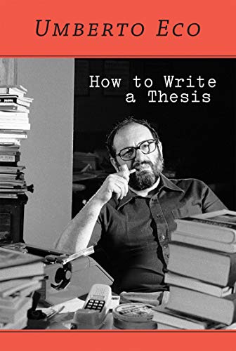 Book cover: Umberto Eco’s “How to Write a Thesis” with author portrait.