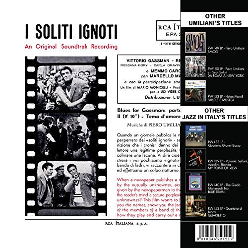 Vinyl record cover for "I Soliti Ignoti" soundtrack, featuring film strip imagery.