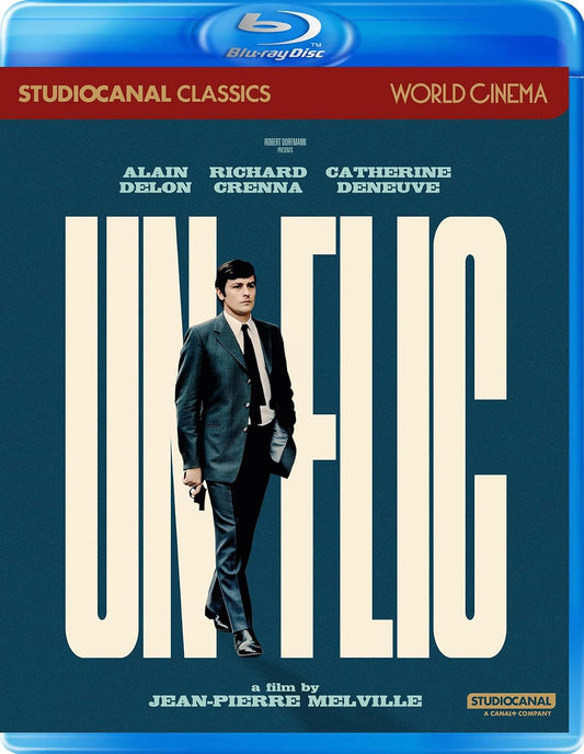 Blu-ray cover for "Un Flic" featuring Alain Delon in a suit.