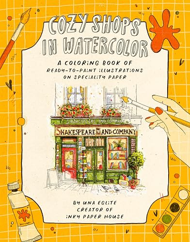 Book cover featuring a watercolor illustration of Shakespeare and Company bookstore on yellow background.