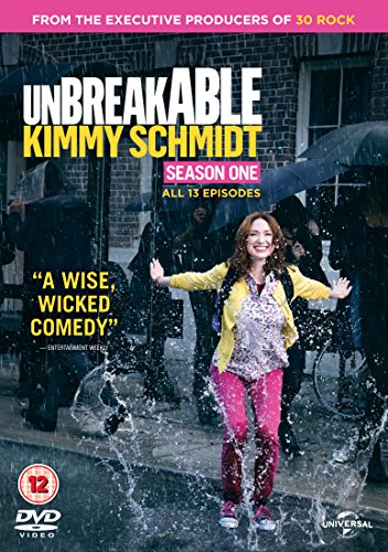 Unbreakable Kimmy Schmidt" Season One DVD cover with a woman in a yellow jacket.
