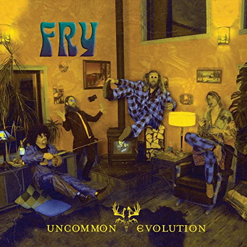 CD cover for Fry’s “Uncommon Evolution” depicts people in a cluttered room.