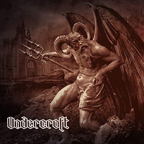 Dark fantasy album cover featuring a horned demon and ruined city.