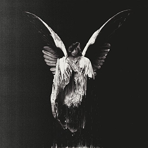 Black and white album cover featuring a figure with feathered wings.