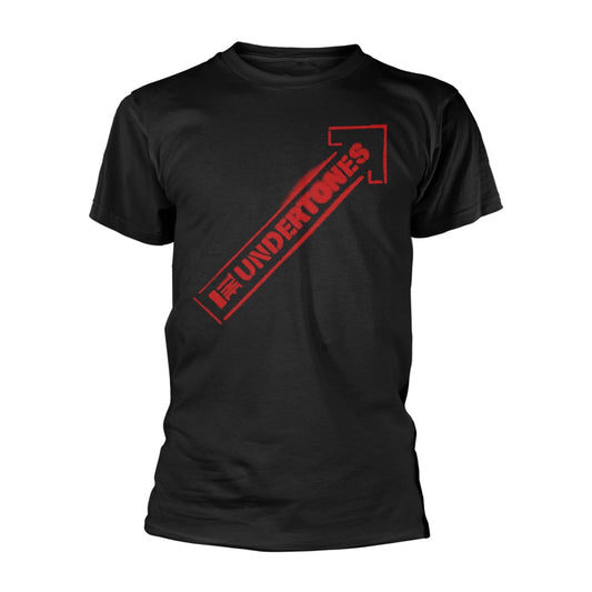Black t-shirt with a red angled square and "UNDERTONES" text.