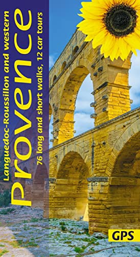 Walking guide cover featuring a sunflower, Roman aqueduct, and Provence text.