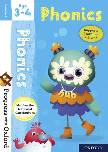 Progress with Oxford: Phonics" book cover, age 3-4, with cartoon characters.
