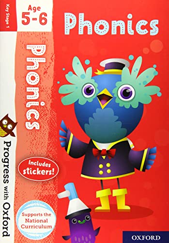 Front cover of Progress with Oxford Phonics Age 5-6 workbook featuring a cartoon bird.