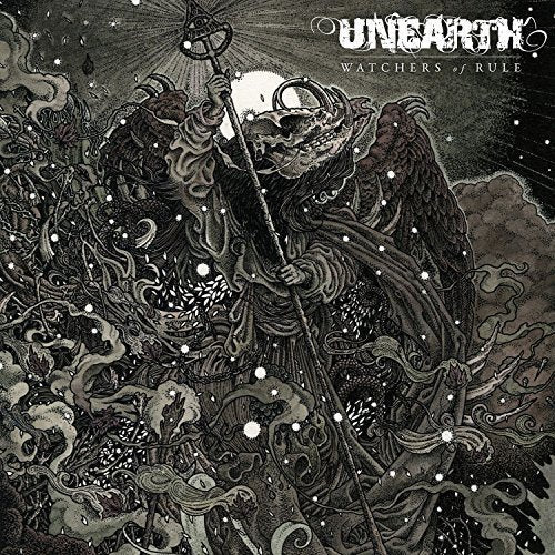Dark, detailed album cover featuring a skeletal figure with a staff.