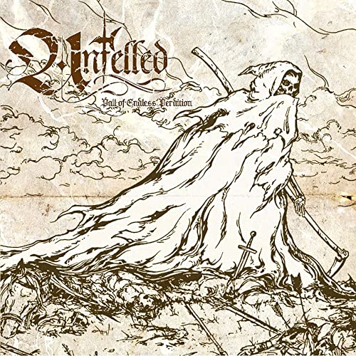 Sketch of a cloaked skeletal figure with a scythe, album cover art.