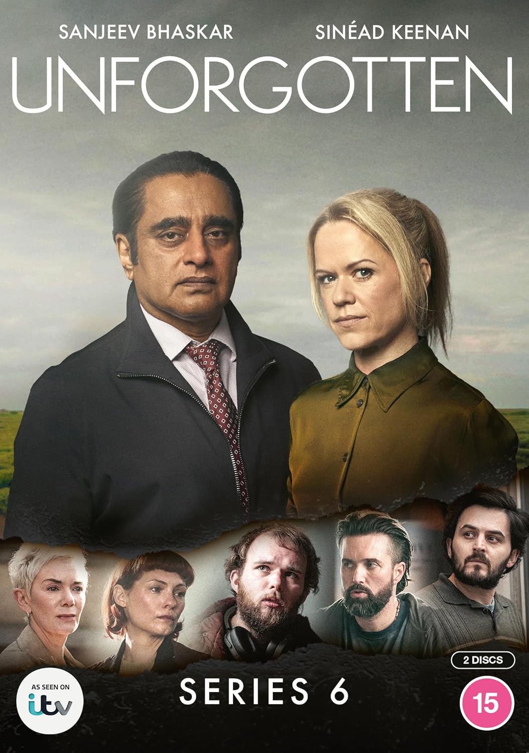 DVD cover for Unforgotten Series 6 featuring lead actors and a supporting cast ensemble.
