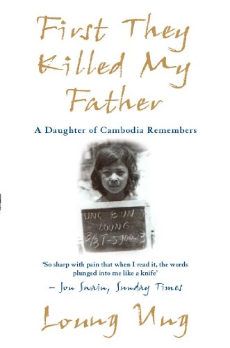 Book cover with portrait of a young girl and title “First They Killed My Father.”