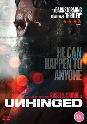 DVD cover for "Unhinged" featuring Russell Crowe, a man with an intense expression.