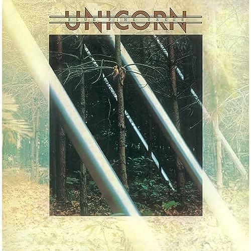 Album cover for Unicorn’s “Blue Pine Trees” featuring a forest scene.