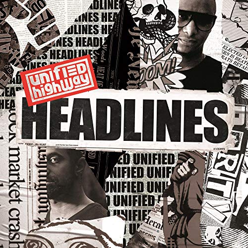 "Album cover with 'HEADLINES' in bold letters, surrounded by newspaper clippings and images."