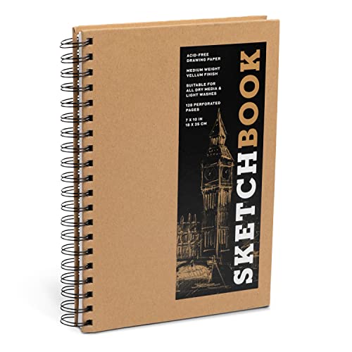 Spiral-bound sketchbook with a kraft paper cover and a black label featuring Big Ben.