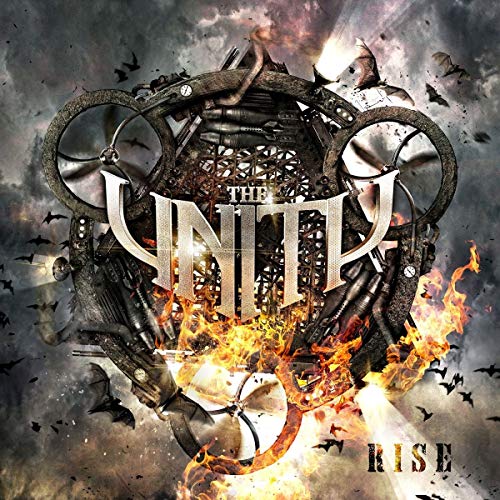 CD cover for "The Unity - Rise" with metallic gears and flames.