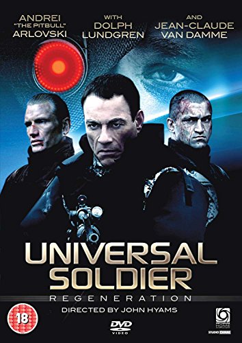 DVD cover for "Universal Soldier: Regeneration" featuring three men in black tactical gear.
