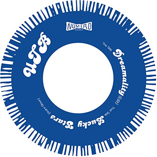Blue vinyl record label with white text reading UTB, Dreamality, and Lucky Stars.