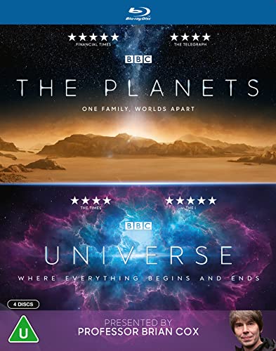 Blu-ray box set cover for "Universe & the Planets" with space imagery.