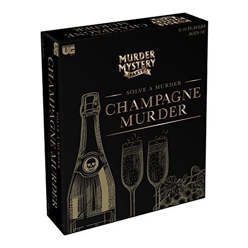 Black box for "Champagne Murder" mystery party game with champagne bottle.