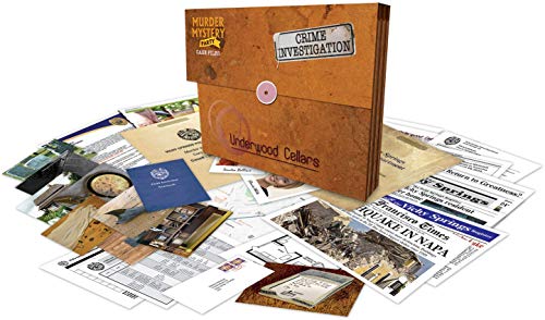 Brown folder with papers spilling out, suggesting a mystery game.