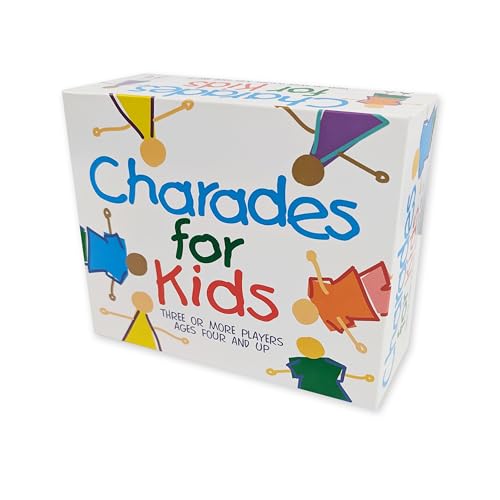 White and colorful box for “Charades for Kids” board game.