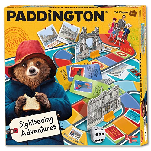Paddington board game box with bear, landmarks, and game pieces.