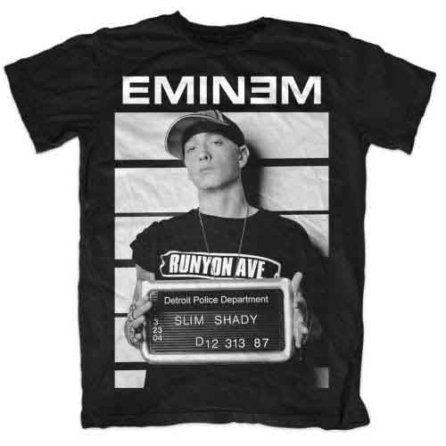 Black t-shirt featuring Eminem's "Rest in Peace" arrest photo, size XX-Large.