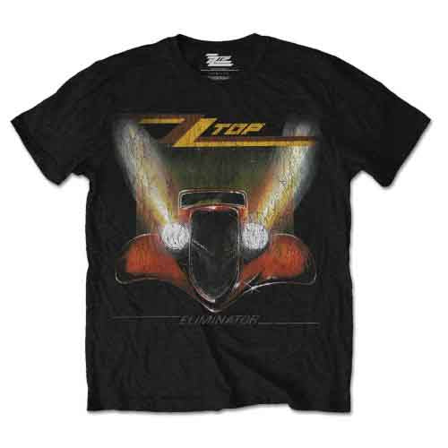 Black t-shirt with a graphic of a hot rod car and text.