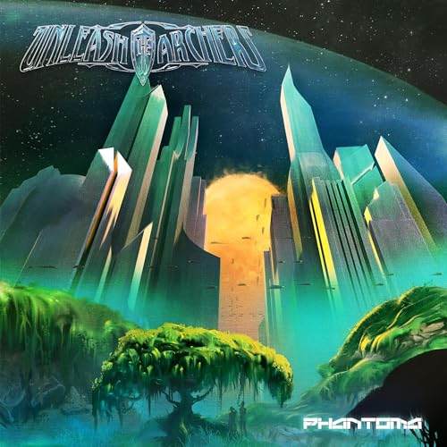 Album cover for Unleash The Archers’ “Phantoma” featuring a futuristic cityscape.