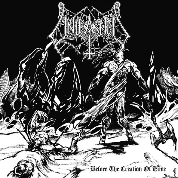 Black and white album cover depicting a warrior figure in a rocky landscape.
