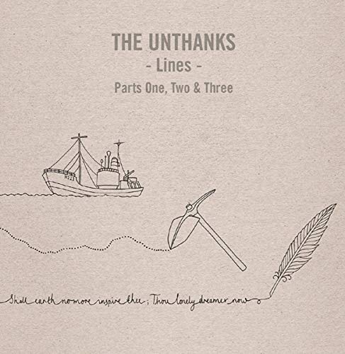 CD cover for The Unthanks’ “Lines” featuring a boat, pickaxe, and feather.