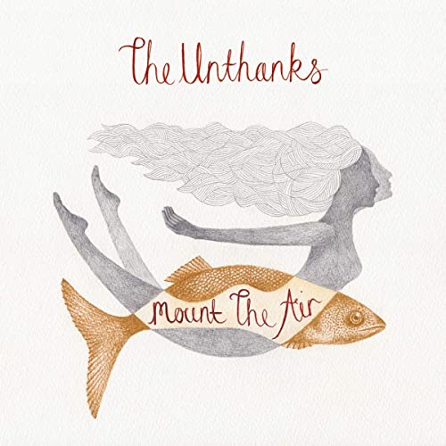 Album cover: woman with fish, stylized illustration, text "Mount The Air".