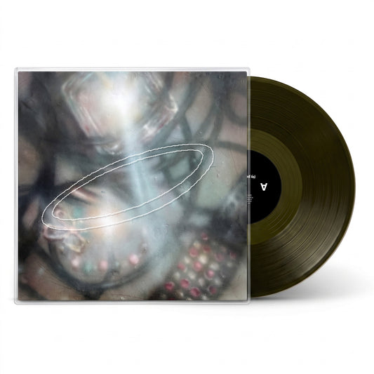Green vinyl record with blurred, abstract cover art featuring a halo.